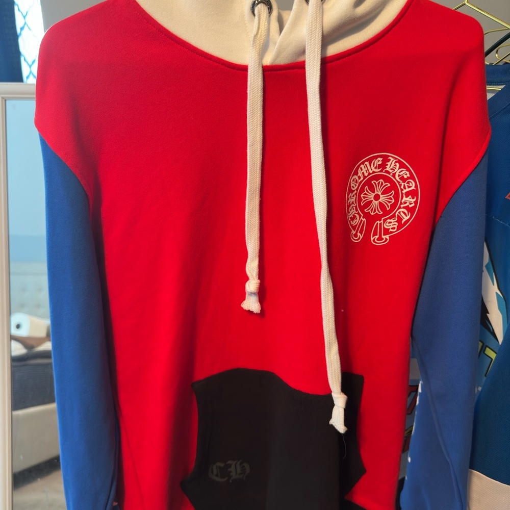 Off-White Red and Blue Cowl Neck Sweater